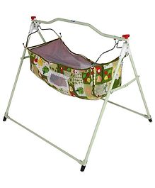Infanto Ghodiya Baby Cradle Deluxe, Ghodiya, Palna, Jhula, Totil, Swing - Sturdy Frame, Hammock Style, Foldable, Breathable Net Cover, Anti-Skid Pad - 0 to 12 Months - GREEN