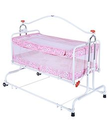 Infanto Compact Baby Cradle, Jhula, Palna, Swing - Sturdy Frame, Smooth Swing, Secure Lock, Anti-Skid Pad, Breathable Net, Adjustable Height,-STD-PINK