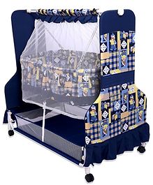 Infanto Cocoon Baby Swing Cradle / Jhula / Palna with Large Storage , 360 Lockable Wheels, Sturdy Frame, Large Mosquito Net, Swing Lock ,Soft cushion mattress- NAVY