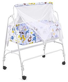 Baby Cradle with Mosquito Net & Wheels - Blue