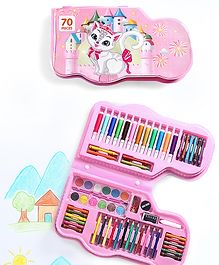 Vehicle Shaped Animal Printed Color Set for Drawing & Painting Portable Art Box Best Return Gift 70 Pieces - Pink