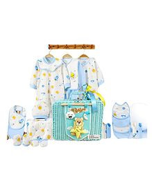 Little Surprise Box  Rocket Print Newborn Unisex 23-Piece Gift Hamper with Decorated Handmade Storage Basket 0-6 Months - Blue