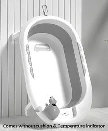 Babyhug Foldable Baby Bath Tub with Drain Plug | Compact Fold and Travel Friendly| Non-slip Base| Smooth Rounded Edges| Shampoo Rinse Cup - Grey