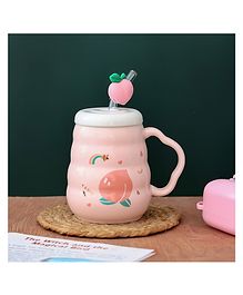 The Procure Store Cute Peach Printed Mug With Straw & motif- Pink