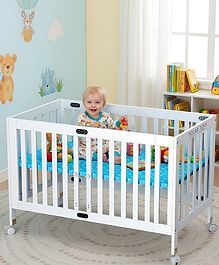 Polka Tots Tiny Tots Baby Bed with Lockable Wheels - White