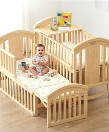 Babyhug 15 in 1 Baby Cot with Rocking
                        Function and Parent Bed Attachment - Natural|
                        Study Table| Diaper Changing Station &
                        Storage| Adjustable Height| Openable Side Rail|
                        Wheels with Lock| Junior Bed