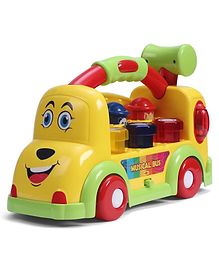 Babyhug Whack-A-Mole Learning School Bus - Interactive Musical Toy with Lights & Shapes for Toddlers| With Mole Hammer| Free-wheel Vehicle| Hand-eye Co-ordination| Toddler Gifting Option