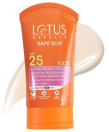 Lotus Herbals Safe Sun Block Kids Sunscreen Cream PA+ SPF 25 | Non Greasy | Sweat & Waterproof - 100 g