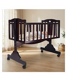 R for Rabbit Dream Time Baby Wooden Cradle with Sleep Swing with Wheel Lock Function - Brown