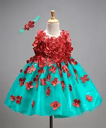 Li&Li Boutique Netted Dress With Flower Work - Blue & Red