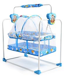 BUBBLEBABY Premium Tiger Cradle With Mosquito Net Wheels - Blue