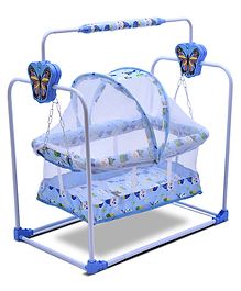 BUBBLEBABY Premium Butterfly Cradle With Mosquito Net Wheels - Blue