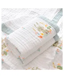 Baby Muslin Organic Cotton Super Soft
                        Absorbent Muslin 6 Layer Blanket - Rabbit Print
                        - White