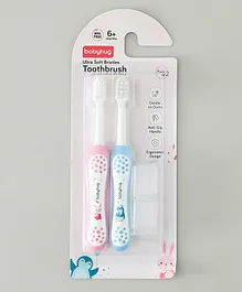 Babyhug Ultra Soft Bristles Kids Toothbrush
                      Cute penguin & Rabbit Print Pack of 2 Pink
                      & Blue| Anti-slip Handle| Gentle on Gums|
                      Ideal Head Size| Encourages Self Brushing