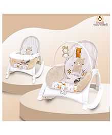 Infantso Baby Rocker Cum Baby Feeding Chair With Vibration & Soothing Music|Adjustable Backrest Recline Feature Rocker| Detachable Toy Bar & Food Tray - Beige