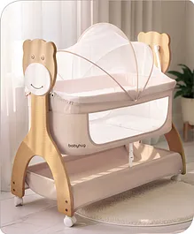 Babyhug Wooden Cradle with Mosquito Net|
                        Swing Lock & Wheels| Safe & Durable Baby
                        Cot with Storage| Smooth Rocking| Spacious
                        Sleeping Area| Bassinet - Beige