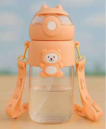 KIDS BASIC Water Bottle Sipper with Bear Design Adjustable Shoulder Strap, Clear BPA Free Plastic Sipper-  850 ml  - Pink