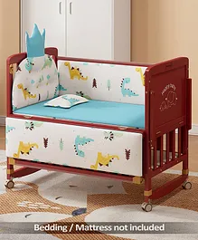 Babyhug 6 in 1 Baby Cot with Rocking
                        Function - Tan| Parent Bed Attachment| Study
                        Table| Diaper Changing Station| Storage| Junior
                        Bed| New Zealand Pinewood| Mosquito Net| Wheels
                        with Lock| Baby Safe