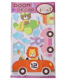 Bear & Multi Shape Room Decor Sticker - Pink Blue