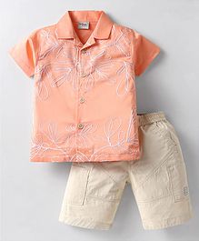 Dapper Dudes Half Sleeves Embroidered Shirt With Shorts - Peach