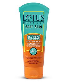 Lotus Herbals Safe Sun Kids Soft-Touch Sunscreen | Spf 40 | Pa+++ | Waterproof & Sweatproof | Preservative Free | Anti Pollution | All Skin Types | 80 g