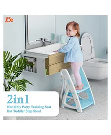 JUNIOR JOE 2-in-1 Potty Training Seat with Ladder  Toddler Step Stool & Adjustable Toilet Trainer (Blue & White)