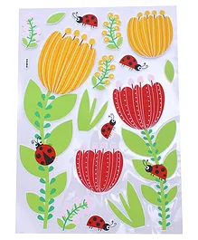 Flower & Ladybug Shape Room Decor Sticker - Orange Red