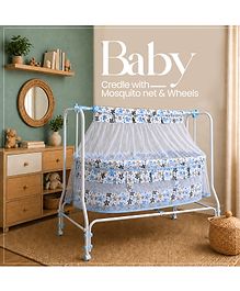 Baby Cradle With Mosquito Net & Storage - Light Blue