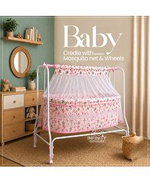Baby Cradle With Mosquito Net & Storage - Pink