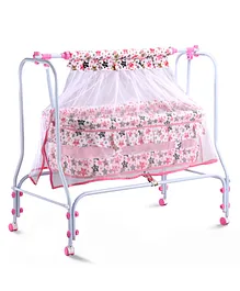 Baby Cradle With Mosquito Net & Storage
                        - Pink