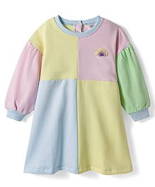 Bonfino 100% Cotton French Terry Full Sleeves Solid Color Block Oversized T-Shirt Dress - Multicolor