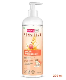 Babyhug Pro Sensitive Peach Massage Oil with Coconut - 200 ml | Deep Nourishment | Sensitive Skin | Paediatrician & Dermatologist Tested | Safe Hypoallergenic Formula | 0+ m