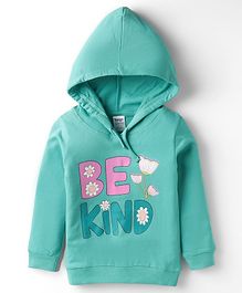 Tango Looper Knit Full Sleeves Hooded T-Shirt With Floral & Text Print - Green