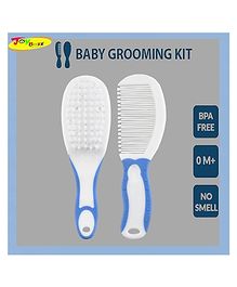 Joy Buzz Ergo Grip Hair Brush & Comb Grooming Set With Soft Bristles - Blue
