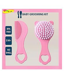 Joy Buzz Ergo Grip Hair Brush & Comb Grooming Set With Soft Bristles - Pink