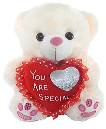 Tickles Adorable Sitting Teddy with Heart & Soft Stuffed Plush Toy For Kids Boys & Girls Birthday Gift (Size: Length 26 cm Color: Peach)