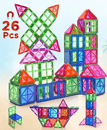 PlayNation 26 Pieces Colorful Magnetic Tiles Construction Toy| Montessori Learning| Learning Activity & Educational Toy| Creative Gifting Toy | BIS Certified| Child Safe Material - Multicolor