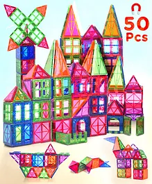 Play Nation 50 Pieces Colorful Magnetic Tiles Construction Toy| Montessori Learning| Learning Activity & Educational Toy| Creative Gifting Toy | BIS Certified| Child Safe Material - Multicolor