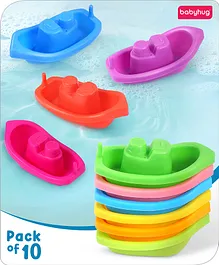 Babyhug 4 in 1 Bath Time Floating Boats| Bath Toys for Kids| 10 Boats| Multi-Color Toddler Activity Toy| Baby Tub Toy