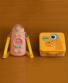 Badal Kidz Carnival Super Dino Lunch Box 2 Layer Stainless Steel Lunch Box and 1 plastic School Sipper - Yellow Pink