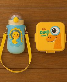 Badal Kidz Carnival Super Dino Lunch Box 2 Layer Stainless Steel Lunch Box and 1 plastic School Sipper - Yellow Blue