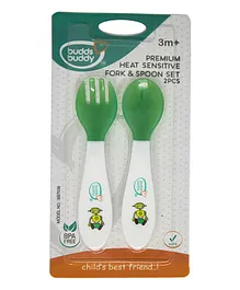 Buddsbuddy Premium Heat Sensitive Fork And Spoon Set - Green
