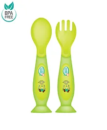 Buddsbuddy Premium Fork & Spoon Set With Suction Green - 2 Pieces