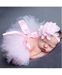 Babymoon Tutu Skirt With Headband Floral Applique - Pink