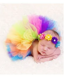 Babymoon Tutu Skirt With Headband New Born Baby Photography Props - Multicolour