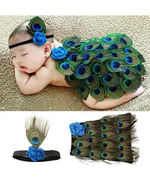 Babymoon Skirt And Headband Peacock Design - Blue Green 
