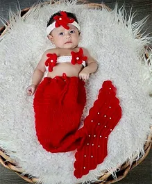 Babymoon Mermaid Designer New Born Baby Photography Props Set of 3 - Red
