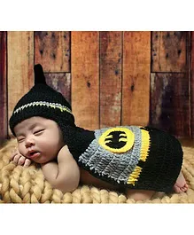 Babymoon Batman Designer Long Tail Cap New Born Baby Photography Props - Black