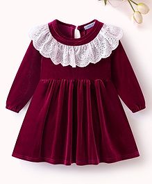 Mark & Mia Full Sleeves Winter Frock with Lace Detailing - Maroon