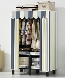 StarAndDaisy Kids Foldable Wardrobe with Cover, Drawers Portable Almirah for Clothes, Shoes, Accessories with Side Pockets, Hanging Rod, white
